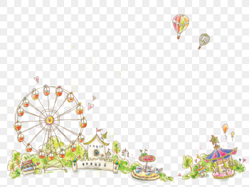 ferris wheel and hot air balloon painting illustration, Amusement park Cartoon Playground Illustrati