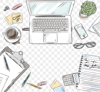 laptop computer near shoppingmode iPhone, plant, and jar illustration, Euclidean Desk Drawing, Hand