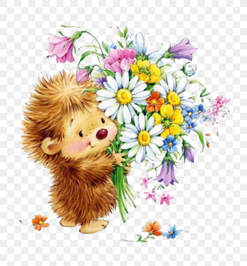 hedgehog holding flowers illustration, Drawing Painting Illustrator Illustration, Holding flowers he